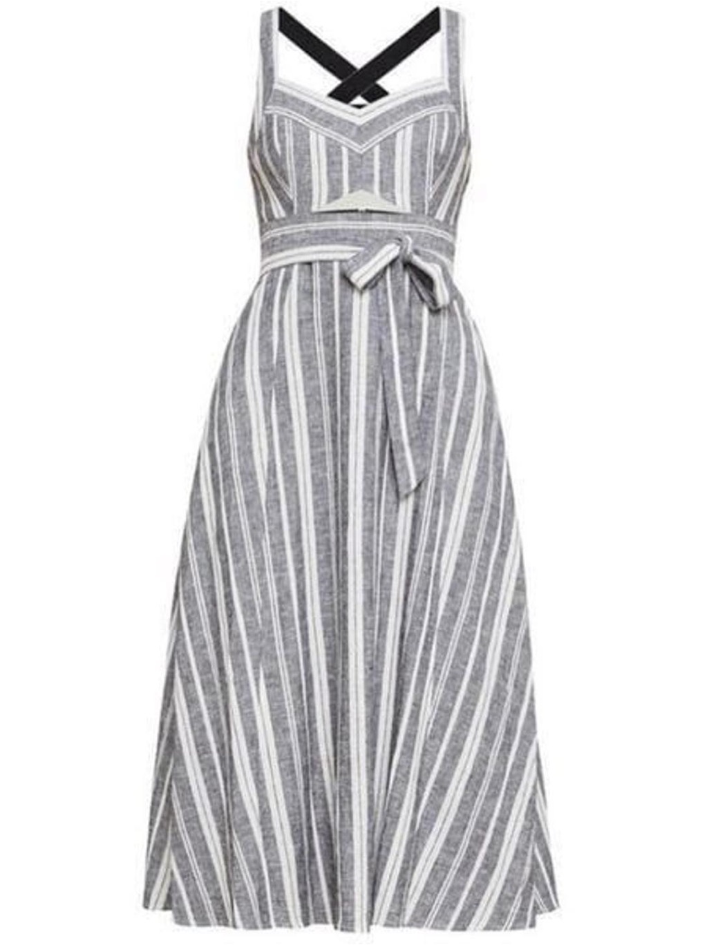 Bcbg Striped Cutout Sundress In Blueish Gray And White